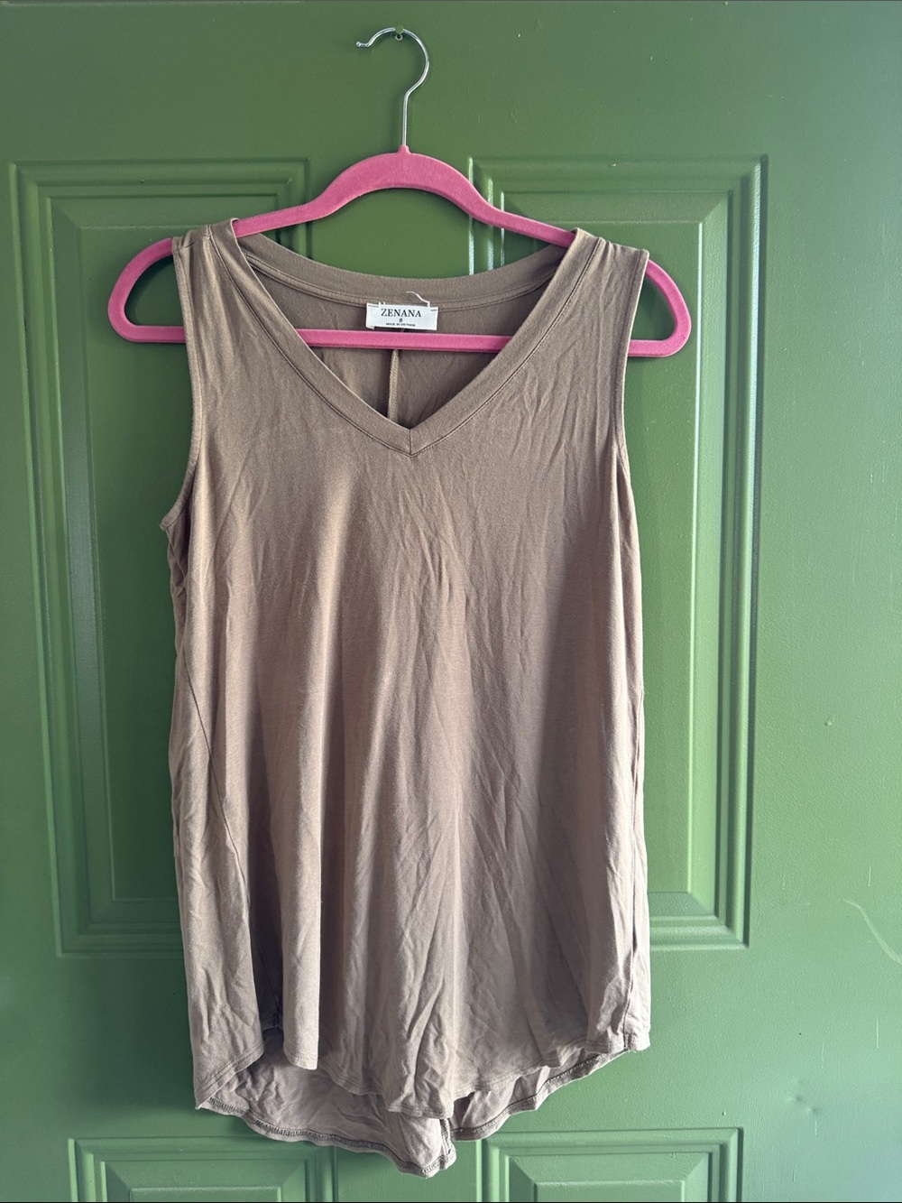 Zenana Outfitters V-Neck Sleeveless Tank Top - Taupe Brown